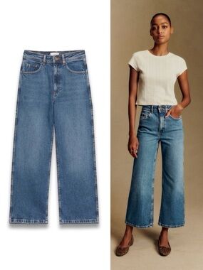 Sezane • Le Crop Jeans in Denim Blue wash ankle high rise wide leg cropped